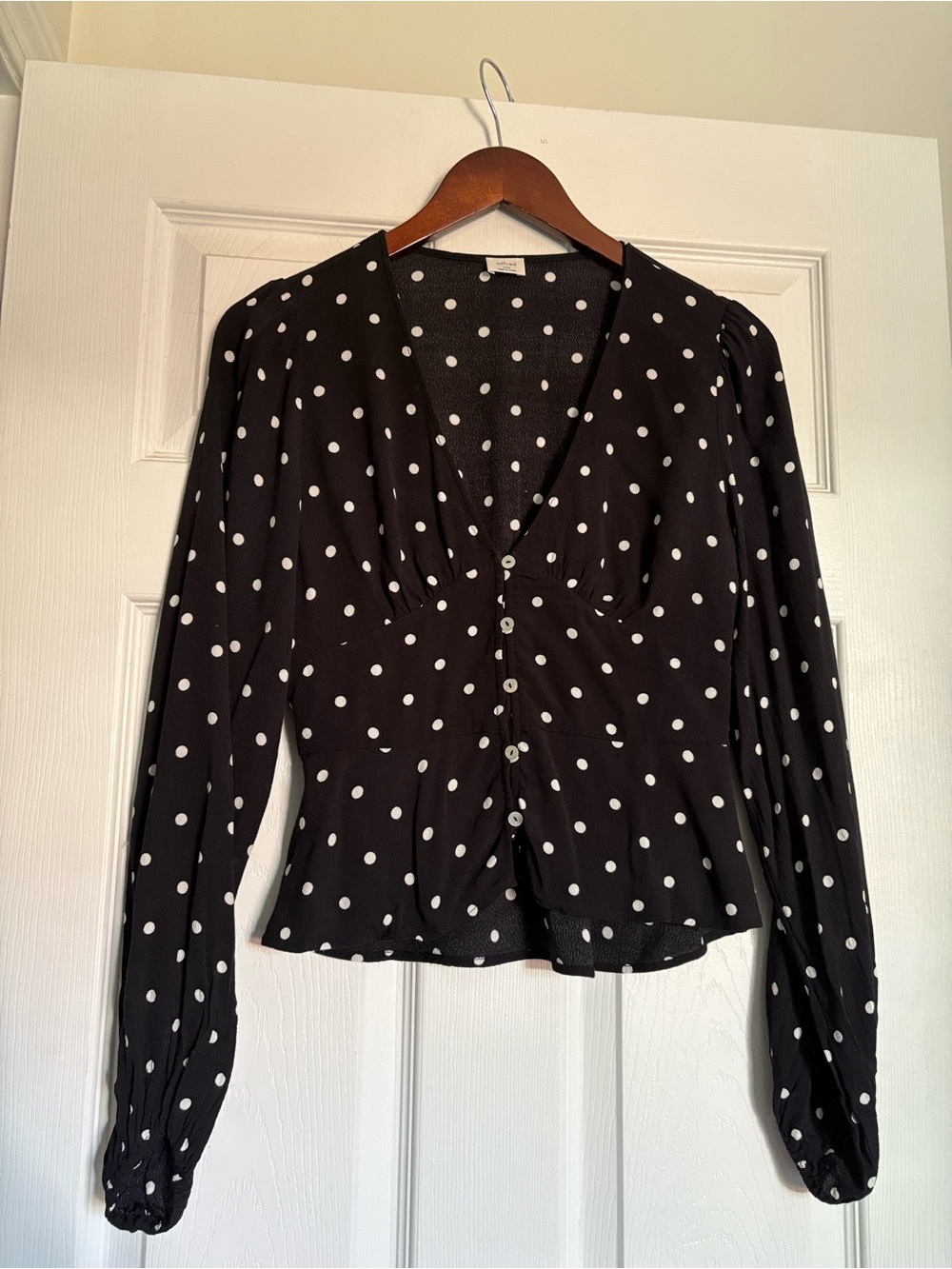 Wilfred Black and White Polka Dot Button-Front Blouse